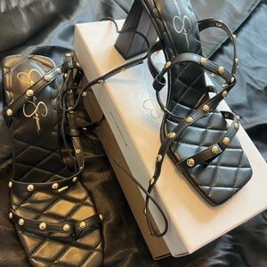 Jessica Simpson Black Quilted Heels with Studded Design